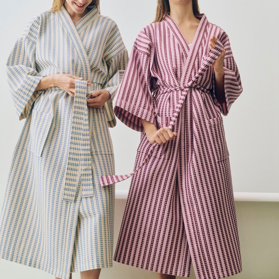 Waffle Bathrobe Stripe dusty blue - Billede 3