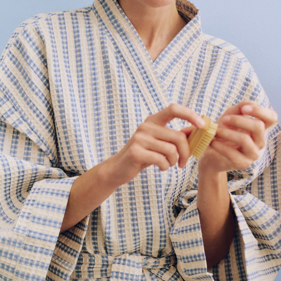 Waffle Bathrobe Stripe dusty blue - Billede 2