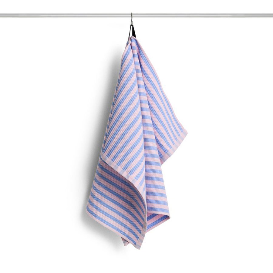 Canteen Tea Towel Sky blue and light pink block stripe